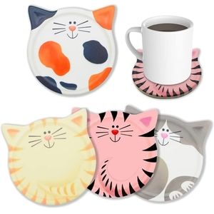 Cat Shaped Ceramic Coasters Set of 4